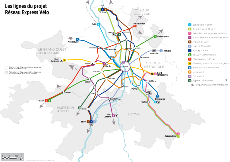 Plan du Réseau Express Vélo toulousain